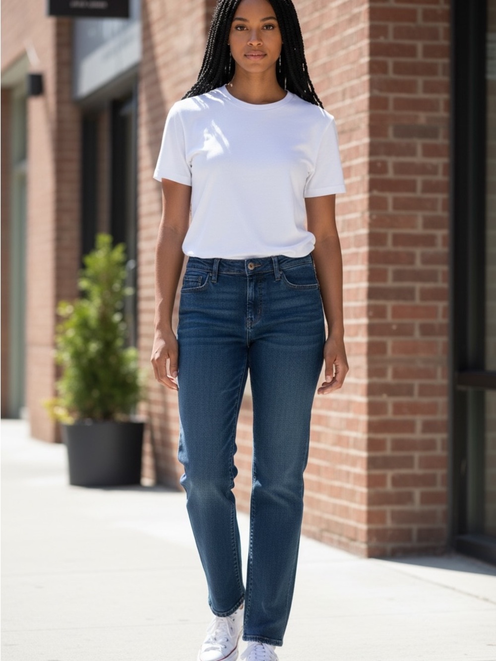 St. John's Bay Women's Straight-Leg Jeans in Dark Blue